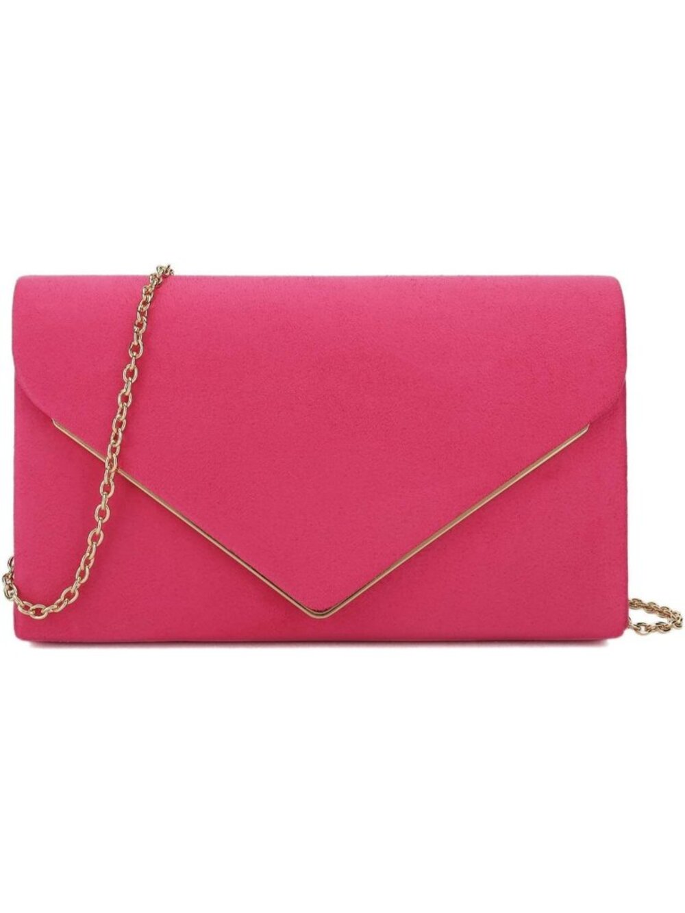 ๐ Women's Fuchsia Faux Suede Clutch Bag Elegant Metal Binding Evening Purse